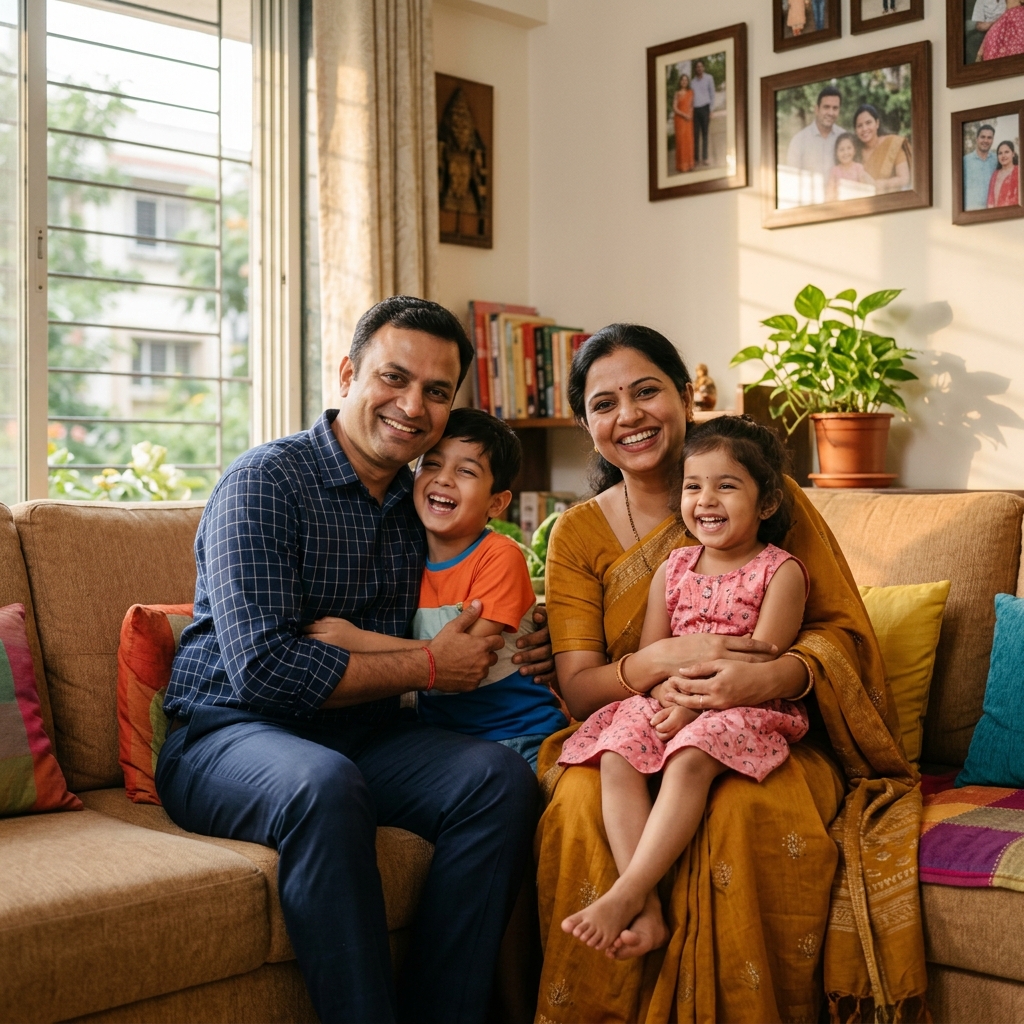 Happy Indian family planning their future